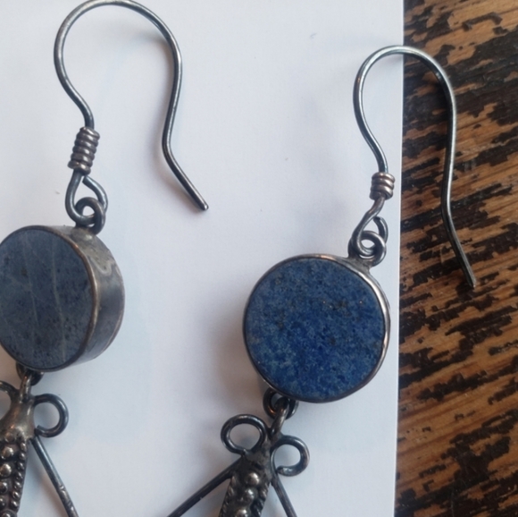 Lapis & Sterling Silver Dangle Hanging Earingd - Picture 4 of 6